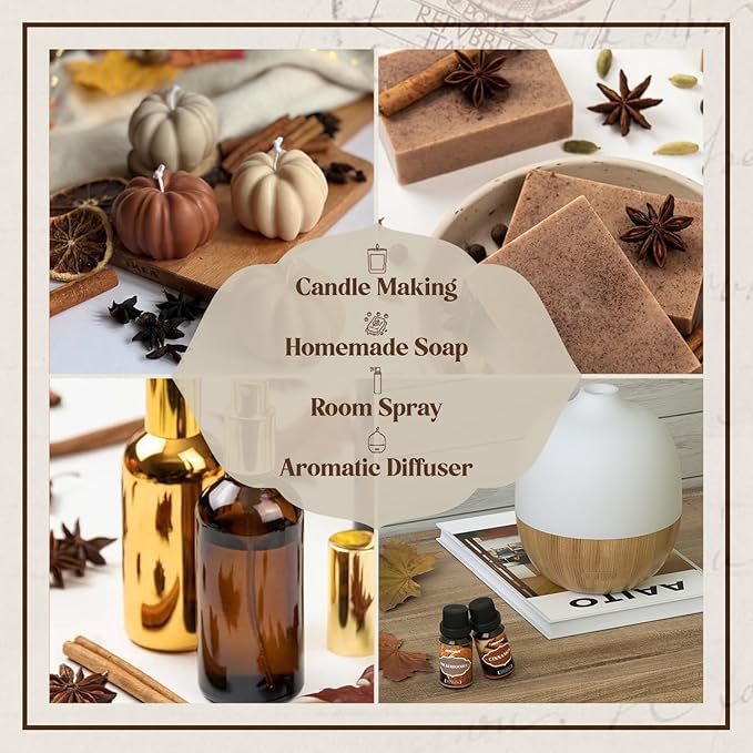 Autumn Spice Essential Oils Set, ARVIDSSON Fall Essential Oil for Diffuser - Cinnamon, Pumpkin Pie, Harvest Spice, Apple Cider, Gingerbread, Snickerdoodle, Cozy Fragrance Oils