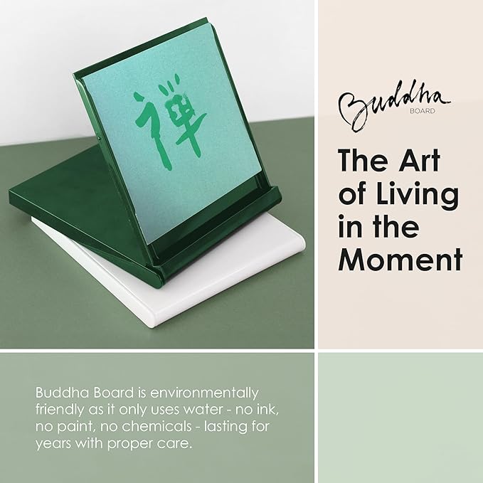 Mini Buddha Board Art Set: Water Drawing Writing Board w/ Water Brush for Mindfulness & Meditation – Inkless Zen Based Drawing Board - Painting & Art Supplies – Ideal Relaxation Gifts (5” x 5”, Green)