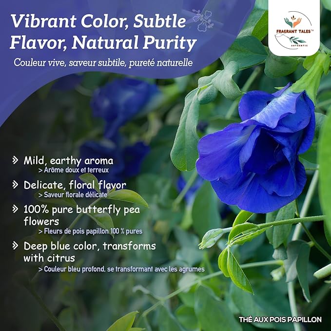 FRAGRANT TALES - Blue Butterfly Pea Flower Tea, 1.76 Oz, 25 Pyramid Bags, Natural Herbal Tea, Caffeine Free, Preservative Free