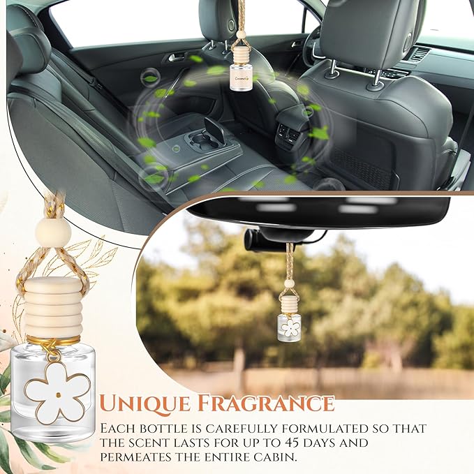 2 Sets Hanging Car Air Freshener and Essential Oil Diffuser, Car Air Freshener Daisy Essential Oil Diffuser Long Lasting Automobile Aromatherapy(White,Coconut)