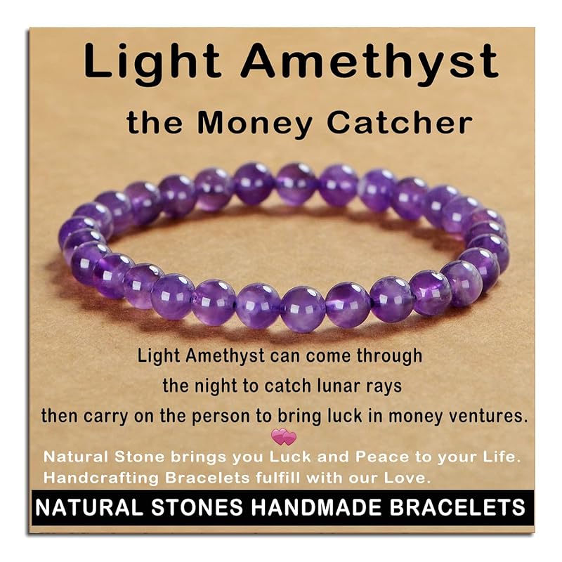 AD Beads Handmade Gemstone Stretch Elastic Bracelet Crystal Healing Reiki Nature's Beauty and Spiritual Essence Unisex (6mm, Purple Amethyst)