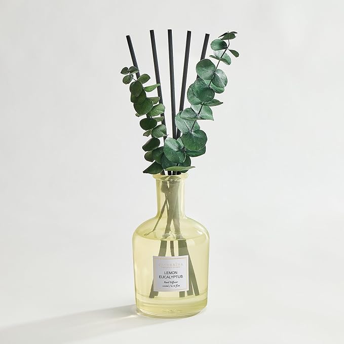 COCORRÍNA Lemon Eucalyptus Reed Diffuser – 6.76 oz Essential Oil with Sticks & Dried Eucalyptus Branches, Home Fragrance for Bedroom or Bathroom Décor