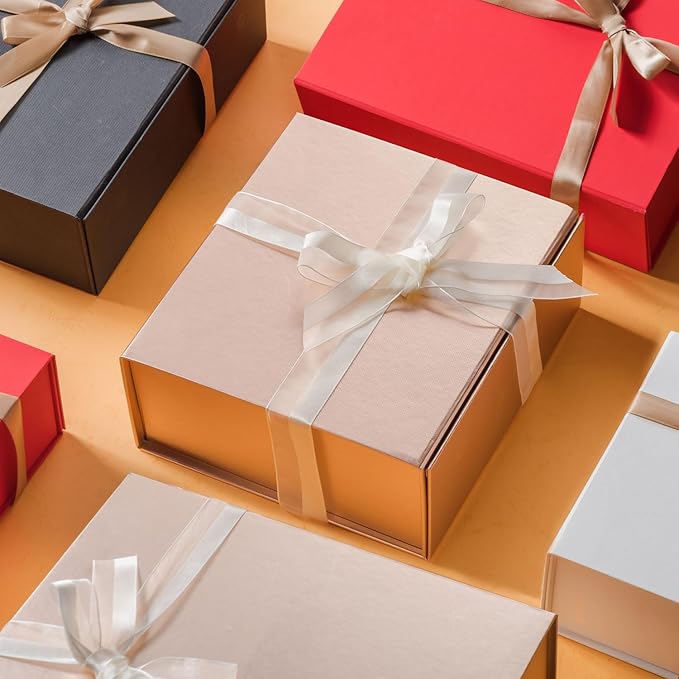 LIFELUM Gift Box for Presents 13.85'' x 8.35'' x 4.45'' Rose Gold Luxury Gift Box with Magnetic Lid Gift Boxes Contains Card, Ribbon, Shredded Paper Filler Gifts for Women (1Pcs)