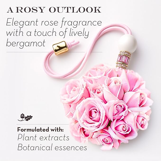 Luxury Car Air Freshener for Women - Refillable & Portable Essential Oil Fragrance Diffuser - Cute Car Accessories & Interior Decor - Mirror Hanging or Vent Clips - Pink Heart Charm, Rose Scent