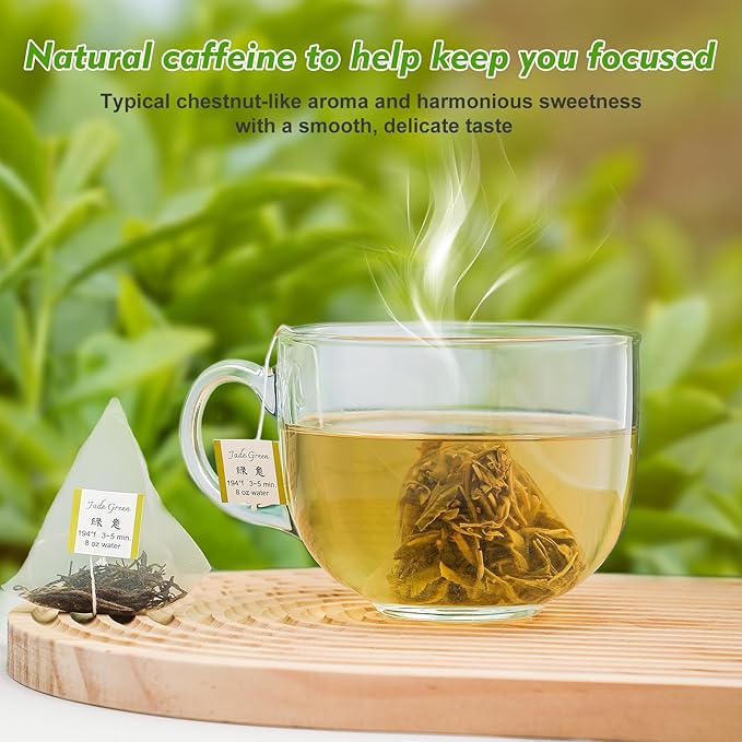 GTGLOTRA Full-Leaf Loose Green Tea, 24 Pyramid Bags(4 Pack), 100% Natural No Additives, Caffeine Alternative to Coffee, Easy Brew, Biodegradable Tea Whole Leaf Tea Sampler,, Family Size, Suitable for Gifts, Office Reception