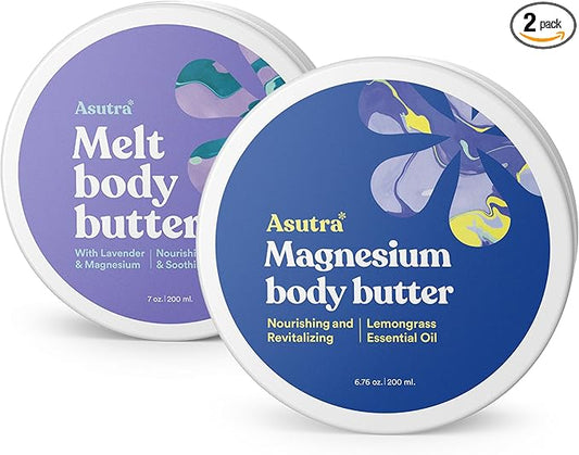 ASUTRA Magnesium Body Butter Bundle, 2 Products - Premium-Quality Magnesium & Melt Body Butter Lotion with Lavender, Shea Butter & Almond Oil Moisturizer