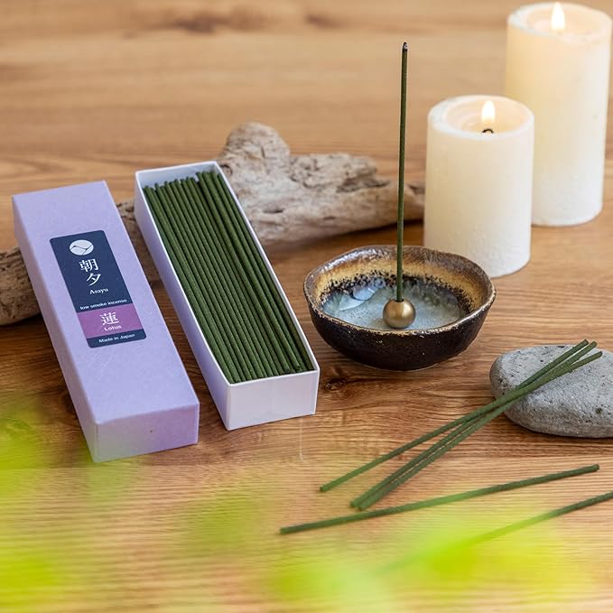 Asayu Japanese Low Smoke Incense Sticks Lotus Scent 20g (0.71 oz), Made in Japan Quality Incense for Morning Meditation, Yoga, Relaxation