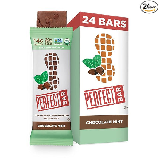 Perfect Bar, Chocolate Mint Protein Bar, High Protein, Organic, Gluten Free, Soy Free, Non GMO, No Sugar Alcohols, 2.3 Ounce Bar, 24 Count