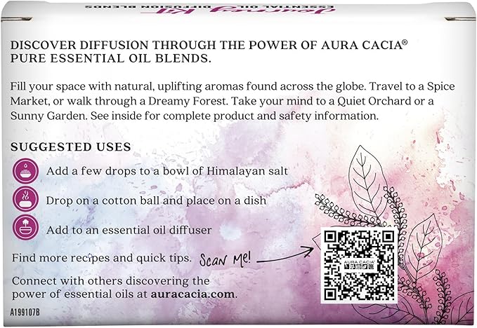 Aura Cacia Journey Essential Diffusion Oils Kit, 4-Pack, Spice Market, Dreamy Forest, Quiet Orchard & Sunny Garden Pure Oils