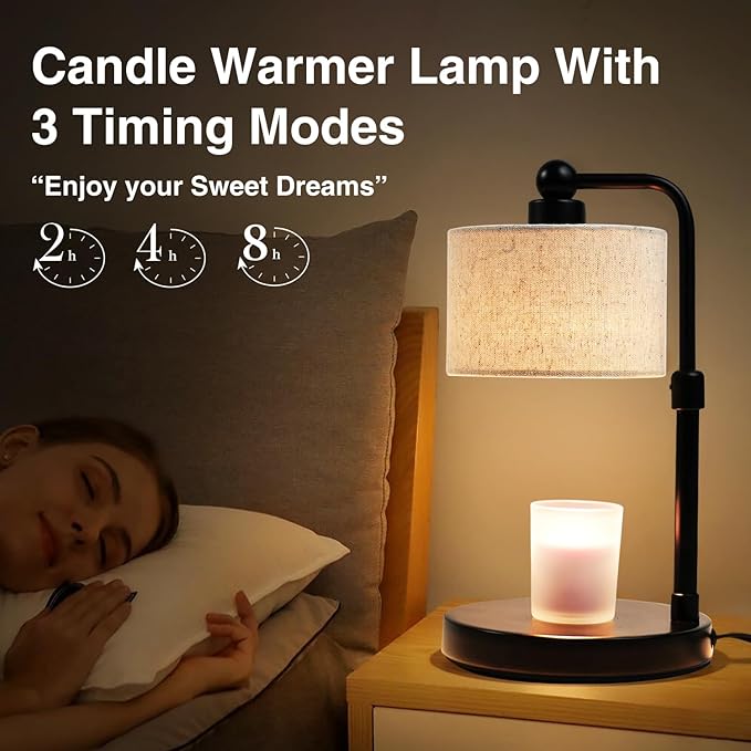 Candle Warmer Lamp with Timer,Dimmable Candle Wax Warmer, Height Adjustable Electric Candle Lamp Warmer with 2 Bulbs, Birthday Gifts for Women Mom House Warming,Vintage Home Decor for Bedroom