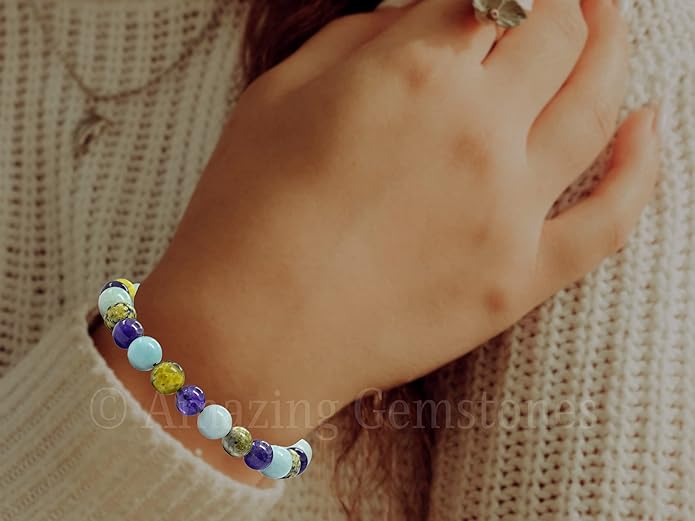 Natural Healing Crystal Bracelet for Women - Mens Bracelet Energy Balancing Gemstones Set - Adjustable Stone Bead Bracelet for Men and Women - Chakra Crystal Therapy Accessory, Meditation