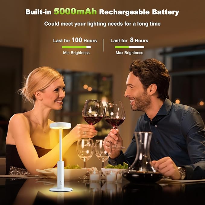 Cordless Table Lamp,Portable Rechargeable Battery Desk lamp,3 CCT & 7 RGB Color Changing Dimmable Bedside Lamp,Touch Control Ambient Light for Bedroom/Dining Room/Restaurant/Cafe(White)