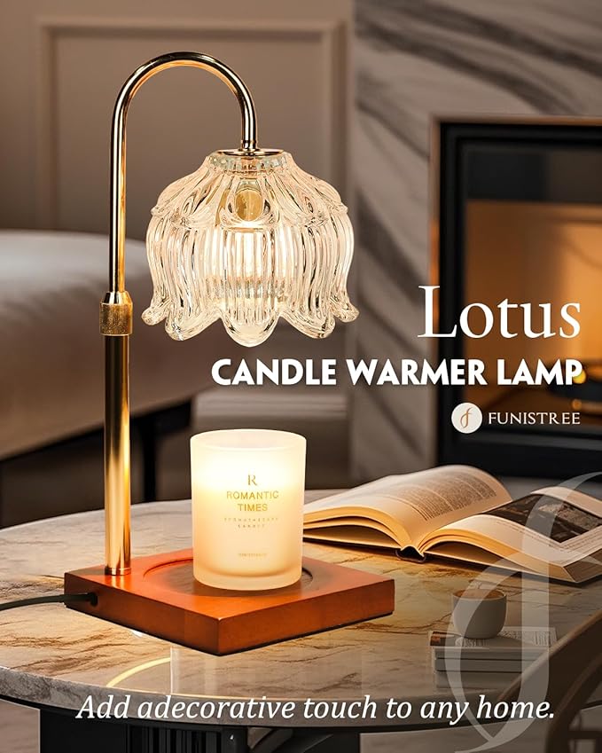 Candle Warmer Lamp with Timer Dimmable, Height Adjustable Birthday Gifts for Women Mom House Warming, Home Decor, Lotus Flower Candle Lamp Warmer 2 Bulbs Inc (Crystals)