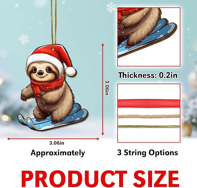 2 Side Printed Cute Sloth Wooden Christmas Ornaments, Keepsake for Women, Men and Friends, Sloth Christmas Tree Ornaments, Christmas Tree Hanging Decorations