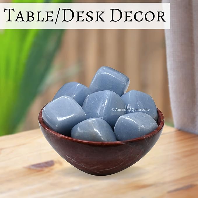 Amazing Gemstone Angelite Crystals and Healing Stones Tumbled - 1000+ Cratas, Natural Healing Stones for Energy Balance, Stress Relief - Premium Polished Gems Rocks for Meditation & Wellness