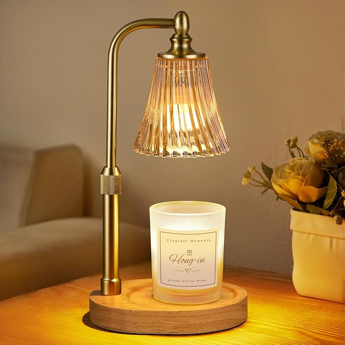 Amber Candle Warmer Lamp with Timer Dimmable,Birthday Gifts for Women Mom,Adjustable Height Wax Melt Warmer for Jar Candles,House Warming Gifts New Home,Ideal for Office,Dorm,Bedroom Home Decor