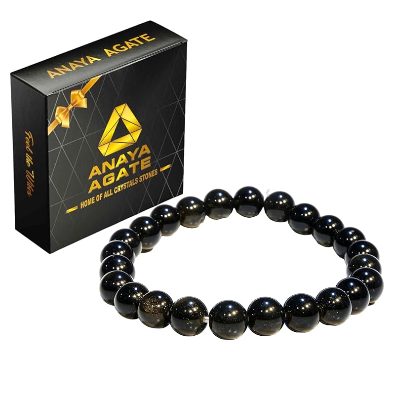 Black Obsidian Bracelet, Natural Healing Crystal Bracelet for Women and Men, 8mm Round Beaded Bracelet for Spiritual, Protection, Positive Energy, Elastic Adjustable Size Gemstone Bead Bracelet