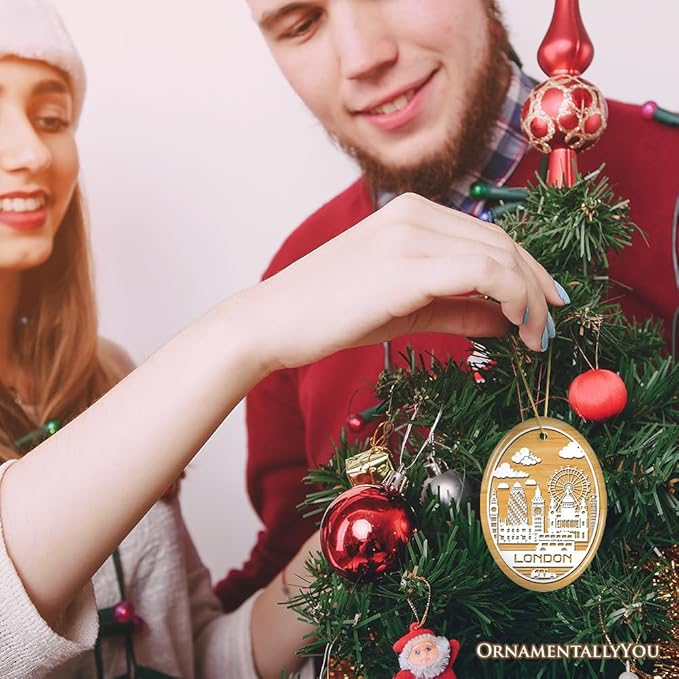 London City Unique Paper Art Themed Ceramic Christmas Ornament (Oval)