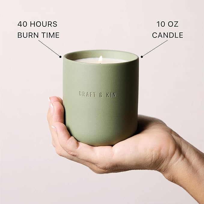 Craft & Kin Scented Candles - White Birch & Cedar | 10oz Soy Blend with Cotton Wick | Long-Lasting Fall Candles, 40-Hour Burn | Ceramic Jar, Perfect Fall & Winter Home Scent