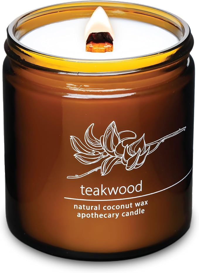 Hemlock Park Crackling Wood Wick Candle Handcrafted with Natural Coconut Wax (Large 16 oz, Teakwood)