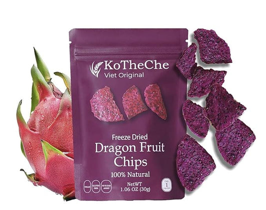 KOTHECHE Dragon Freeze Dried Fruit, 1.08 Oz (Pack of 4), Low Calorie Snacks, Gluten Free Snacks, Healthy Vegan Chips, No Sugar Added, Low Carb, Dehydrated Fruit, Resealable Bag for Kids and Adults