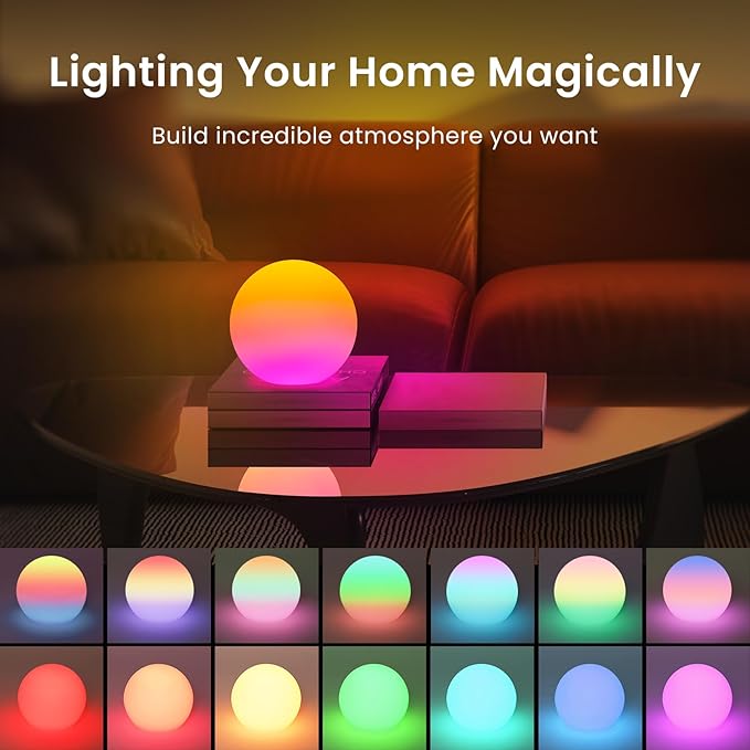 LOFTEK LED Ball Light, 3-inch Rechargeable Globe Lights, Color-Changing Ball Lamp with Remote, Waterproof Orb Light, Smart Sphere Night Light for Home Bedroom Pool Decor, Xmas Gift, 2 Pack