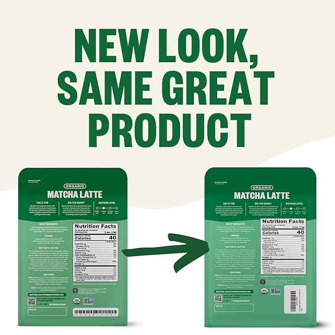 FGO Organic Matcha Latte Powder, 16 Ounce Bulk Resealable Bag, Japanese Matcha with Organic Cane Sugar, Lightly Sweetened, Packaging May Vary (Pack of 1)