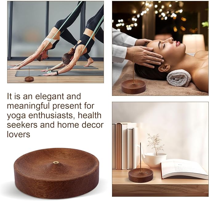 Ebony Wood Incense Burner, Round Wooden Incense Sticks Holder Handmade Ash Catcher Burner Tray Vintage Aroma Diffuser Bowl for Meditation Relaxation Home Decor