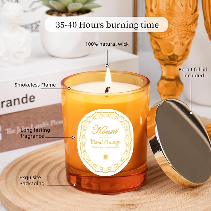 KONNI Scented Candles,Aromatherapy Candle, 7oz Natural Soy Wax Jar Candles, 40 Hour Burn Time, Home Scented Gift for Women & Men Christmas Birthday Mom Friends Blood Orange Soy Candle