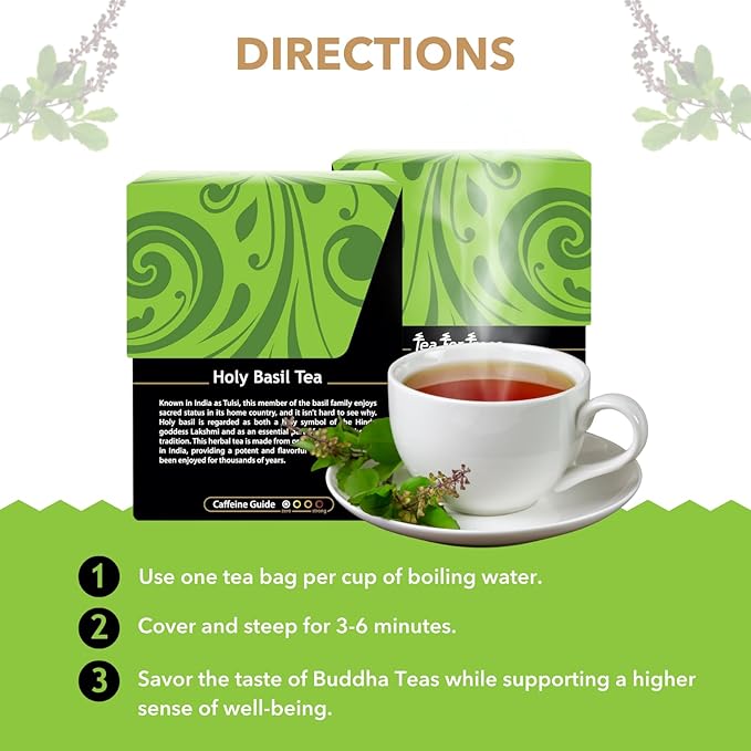 Buddha Teas - Holy Basil - Organic Herbal Tea - For Cognitive Balance & Overall Health - Ayurvedic Tulsi - With Antioxidants - Caffeine Free - 100% Kosher & Non-GMO - 18 Tea Bags (Pack of 1)