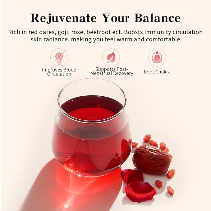 Five Reds Tea for Rejuvenates Energy, Leafberry Sampler Wellness Functional Herbal Tea Detox Boosts Immunity Awaken Rose Jasmine Red Dates Beans 10 Bags Box Teas Drinkers Gifts for Women