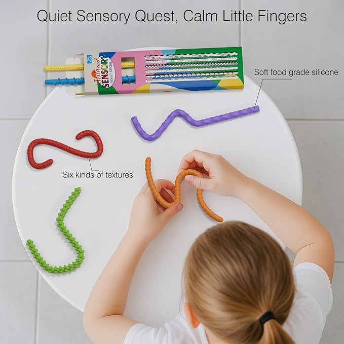 Flexible Sensory Fidget Sticks for Kids,6PCS Sensory Fidget Toys for Stress Anxiety Autistic ADHD,Calm Down Travel Airplane Essentials Toys,Stuffers Gifts for Teens Boys Girls