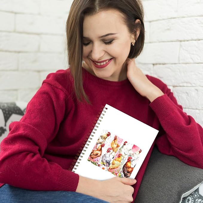 Floral Chicken Spiral Notebooks, Chickens Lover Gifts Journal, Chicken Mom Lady Gifts Journals for Writing, Funny Farm Animal Rooster Hen Notebook for Note Taking, 5.5x8.3 Inch