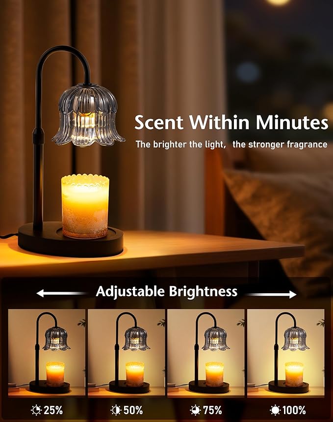 Flower Candle Warmer Lamp with Timer - Lotus Light Electric Wickless Warming Height Adjustable Dimmable No Flame Heat Warm Melt Wax Scented Floral Table Lights Elegant Tulip Modern Home Decor