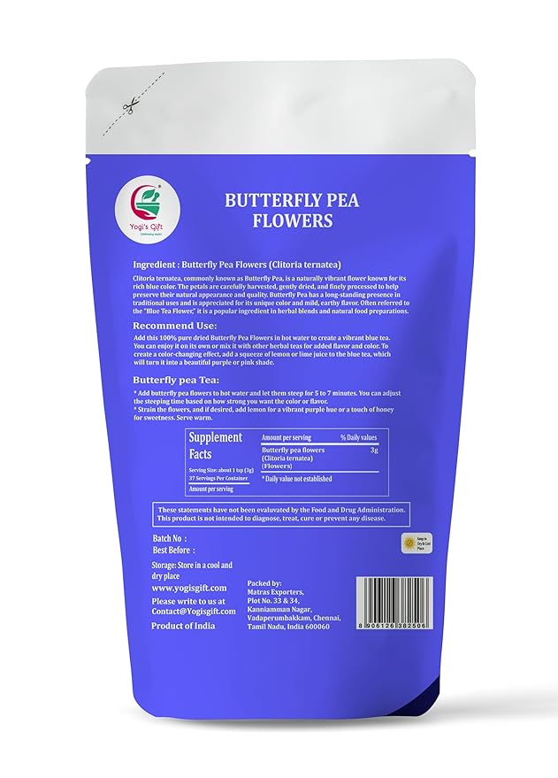Butterfly Pea Flower Dried 4oz (300+ Cups) | Blue Butterfly Pea Flower Tea | Beautiful Blue Or Purple Food Coloring | Premium Quality | By Yogi's Gift®