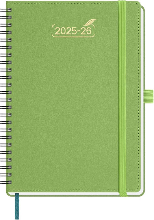 BEZEND 2026 Planner Weekly and Monthly (6" x 8.5"), 2-Column Calendar Book (Jul 25-Dec 26), Dual Schedule for Daily Appointment, Easy Track Tabs, Spiral Bound, PU Leather Softcover, Fruit Green