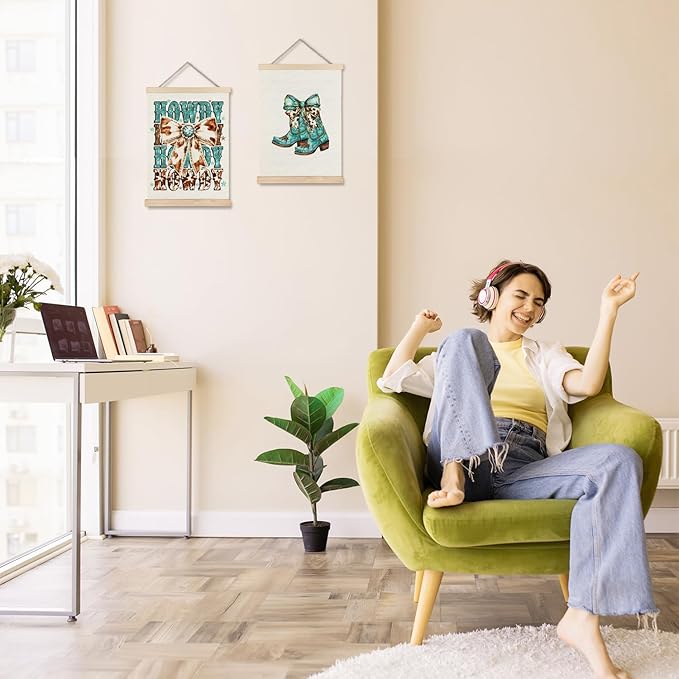 Exqcom Coquette Western Bow Howdy Wall Art Poster, Cowgirl Room Decor, Trendy Turquoise Cowboy Boots Posters for Girls Room Dorm Apartment, 12x16 Inches Set of 2