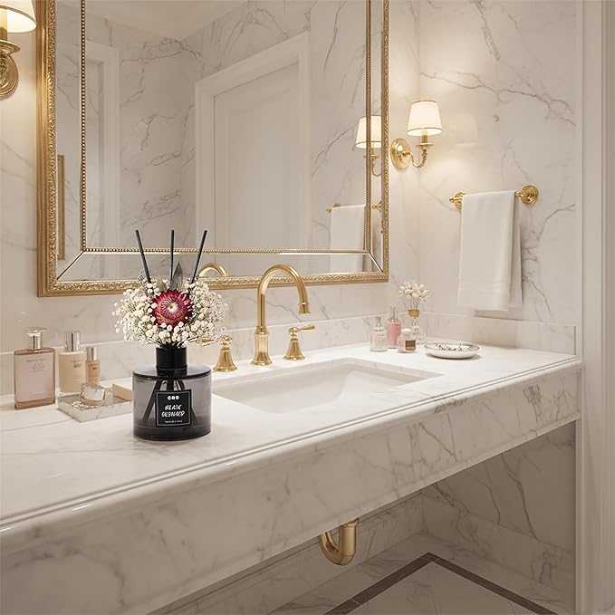 Flower Reed Diffuser Set, Essential Oils Scented Diffuser with Sticks, Home Fragrance Reed Diffuser for Bathroom Shelf Decor, 5.1oz / 150ml