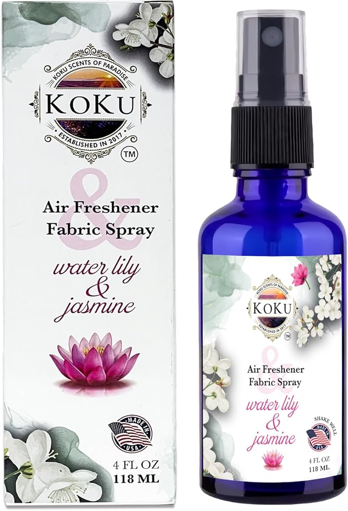 Water Lily Jasmine Air Freshener - Room Spray - Odor Eliminator - Deodorizer - Car Air Freshener - Home Spray - Linen Spray - Fabric Refresher - None Toxic - Alcohol Free - Made in USA (4 Oz)
