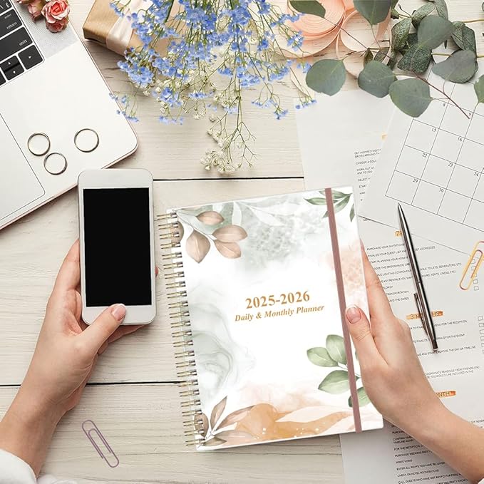 2025-2026 Daily & Monthly Planner - One Page Per Day, Daily Planner from July 2025 to June 2026, Planner 2025-2026 with 12 Monthly Tabs, 8.5" x 11", Rose Leaf