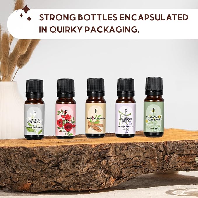 Folkulture Essential Oils for Home | Set of 5 (0.34 fl oz x 5) Sandalwood Essential Oil or Rose Diffuser Oils for Relaxation | Lavender Essential Oil or Chamomile Oil Scents | Jasmine Oil for Women