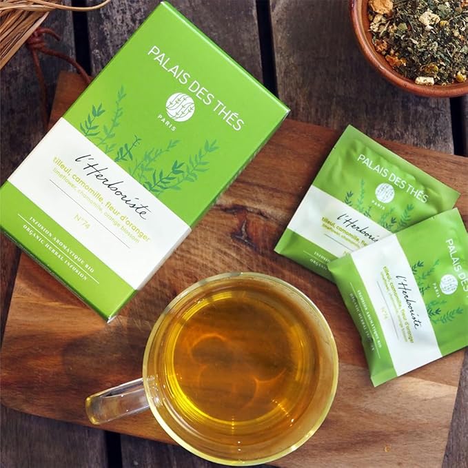 Palais des Thés - Organic L'Herboriste N°74 - Herbal Tea with Limeflower, Chamomile & Orange Blossom - Premium Tea Bags, Serves 20 Cups