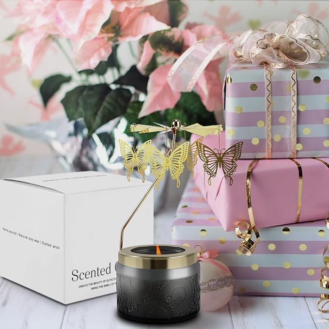 Birthday Gifts for Women, Rotatable Candle Gifts, Vanilla Cream Scented Candles Anniversary Christmas Thanksgiving, Butterfly Best Girl, Friends,Mom
