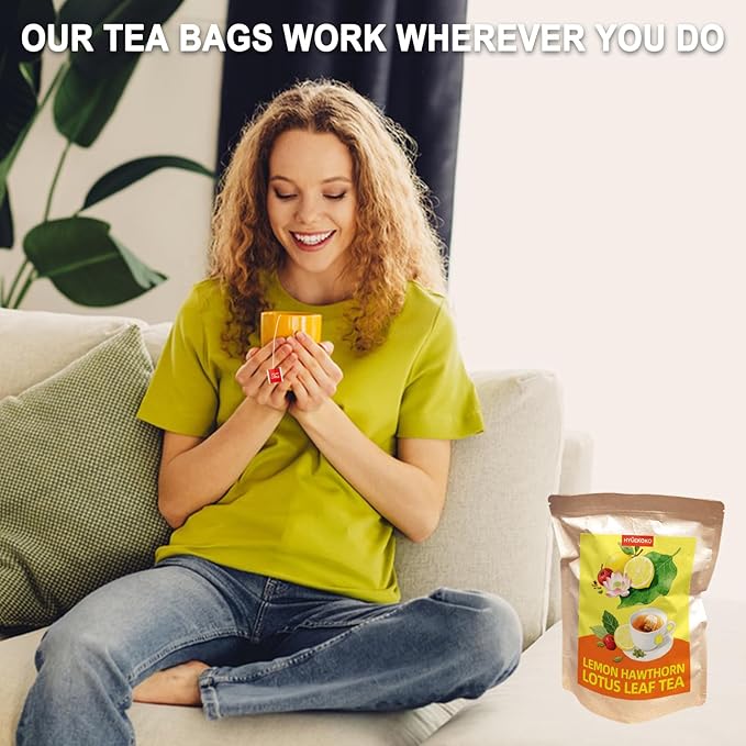 20 Bags Zesty Lemon Hawthorn Lotus Leaf Tea, Caffeine-Free Natural Ingredients Herbal Tea Bags, Improve Digestion, No Additives, Daily Enjoyment Tea for Women