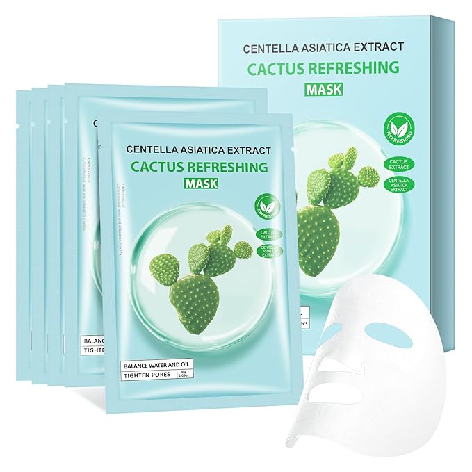 Cactus Facial Mask for Women,Hydrating Face Mask Sheet Home SPA,Moisturizing Face Sheet Mask for Dry,Oily,Sensitive Skin 30ml（5Pack）