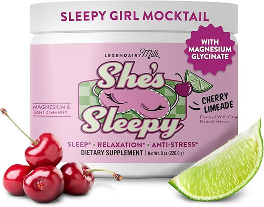 Legendairy Milk She’s Sleepy™ – Cherry Limeade – Nightly Sleep Aid, Sugar Free Drink Mix with Magnesium Glycinate & Ashwagandha – Relaxation & Restful Sleep