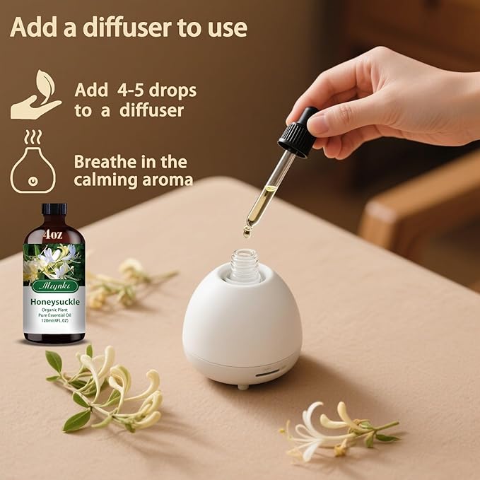 Honeysuckle Fragrance Oil-Honeysuckle Essential Oil 4.33oz (130ml)-100% Pure Natural Scent for Diffusers, Candles, Soap Making & Aromatherapy-Relaxing Home & Gift Essential Oil for Bath, Massage