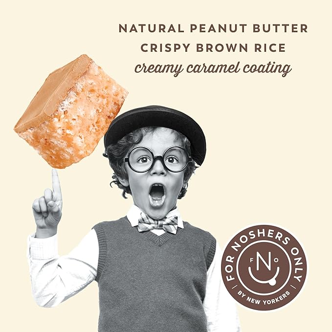 For Noshers Only Peanut Butter Bites - Gluten-Free, Vegan, Kosher Snacks - Coated, Healthy Snack Bites - Whole Grain Brown Rice - No Artificial Ingredients - Individually Wrapped, Low-Calorie - Pack of 8, Caramal