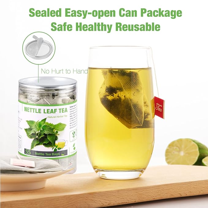 55 Nettle Leaf Tea Bags, 100% Natural & Pure Stinging Nettle Tea, Dried Nettle Herb Leaves, Caffeine Free