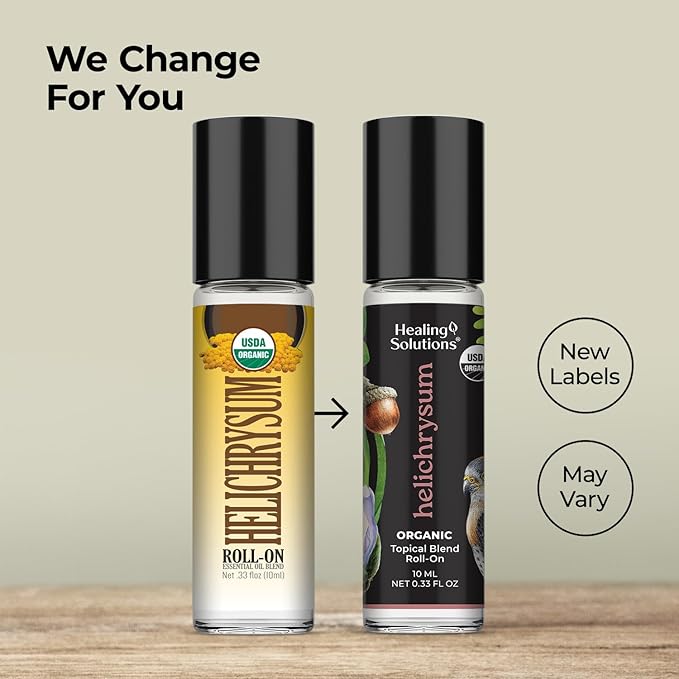 Healing Solutions - (2 Pack) Helichrysum Essential Oil Organic Roll On Set USDA Certified Roller - Perfume, Body Massage, Skin - Helichrysum Organic Essential Oil Roller for Skin & Bruises